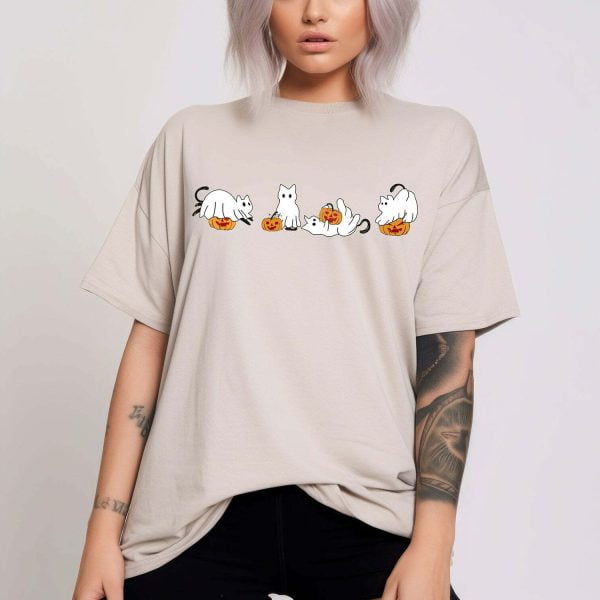 The Adorable and Playful Ghost Cats Halloween Shirt