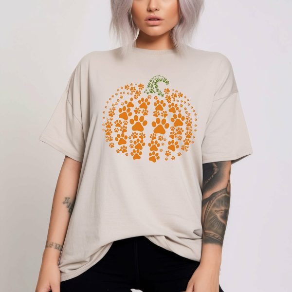 Get Playful with Paw Print Pumpkin Party Halloween Shirt