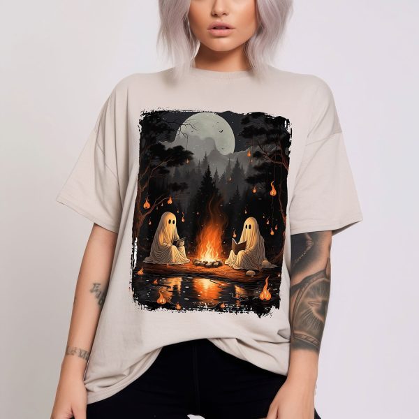 Ghost Books Reading Camping Gothic Halloween Shirt 1