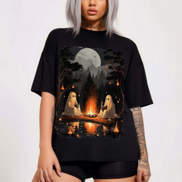 Ghost Books Reading Camping Gothic Halloween Shirt