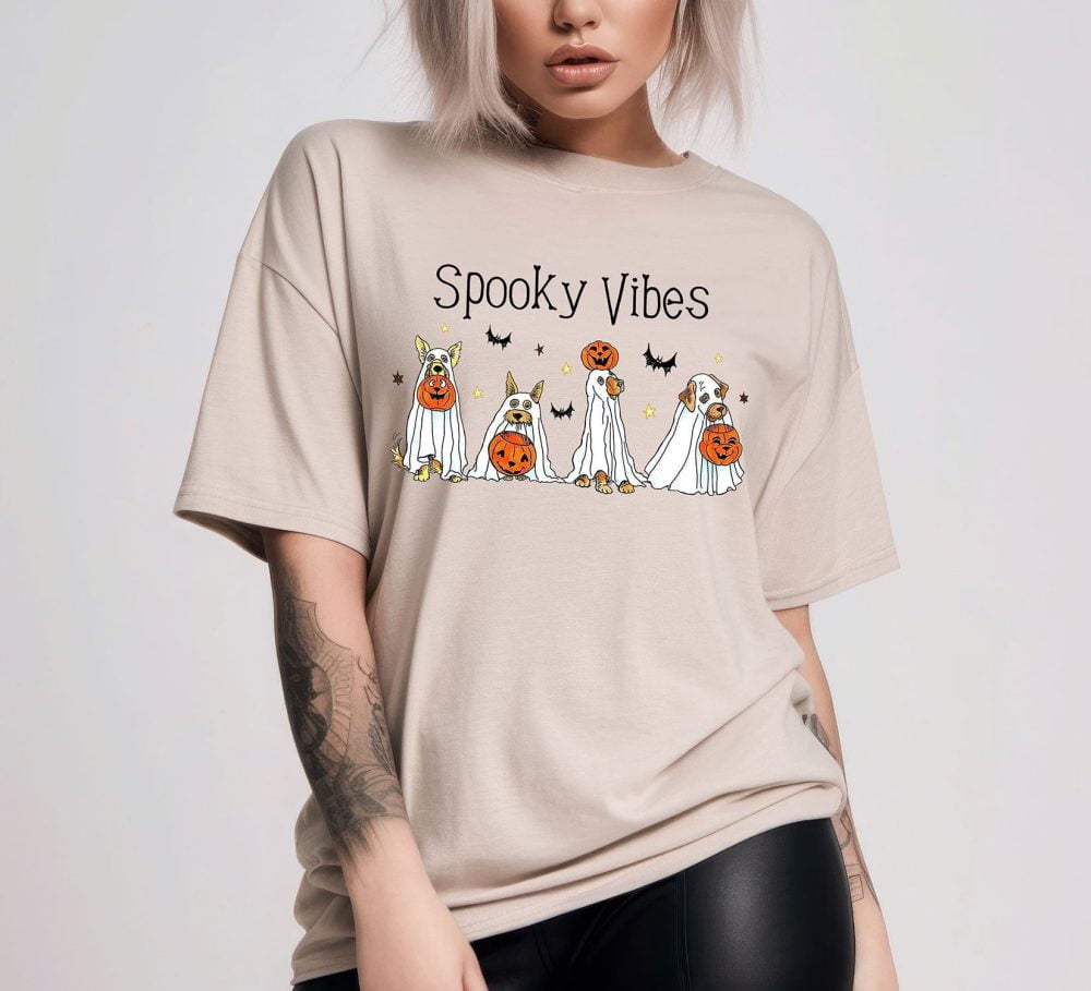 Hauntingly Cool Spooky Vibes Ghost Dog Halloween Shirt