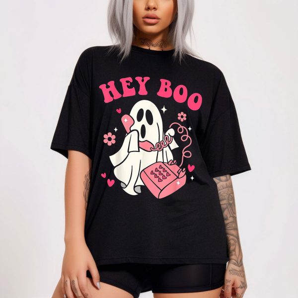 The Cute Ghost Is Talking On The Phone Hey Boo Halloween Shirt