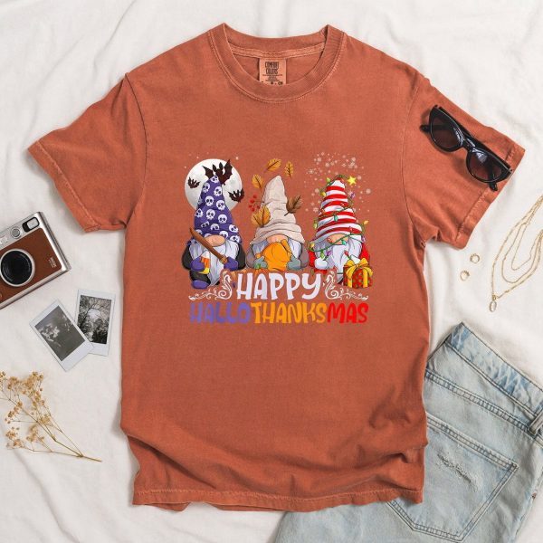 Happy HalloThanksMas Christmas Shirt, Gnomes Christmas T-Shirt