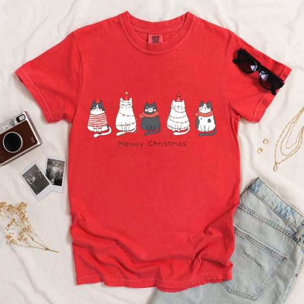 Meowy Christmas Shirt, Christmas Cat Lover Shirt