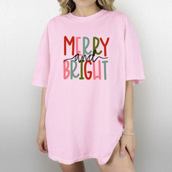 Merry and Bright Colorful Christmas Shirt, Vintage Christmas Shirt
