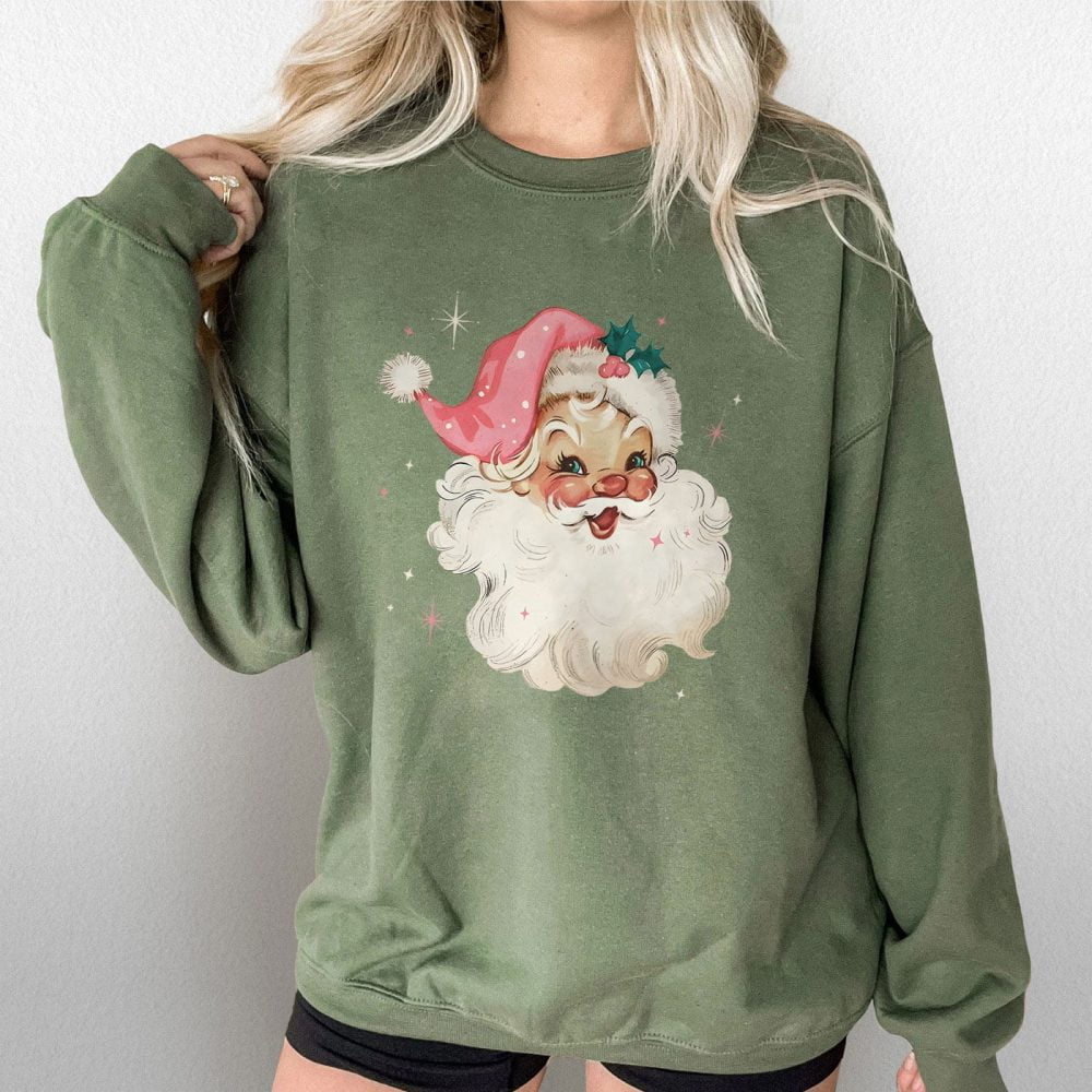 Retro-Pink-Santa-Christmas-Sweatshirt-Gift-for-Her-4